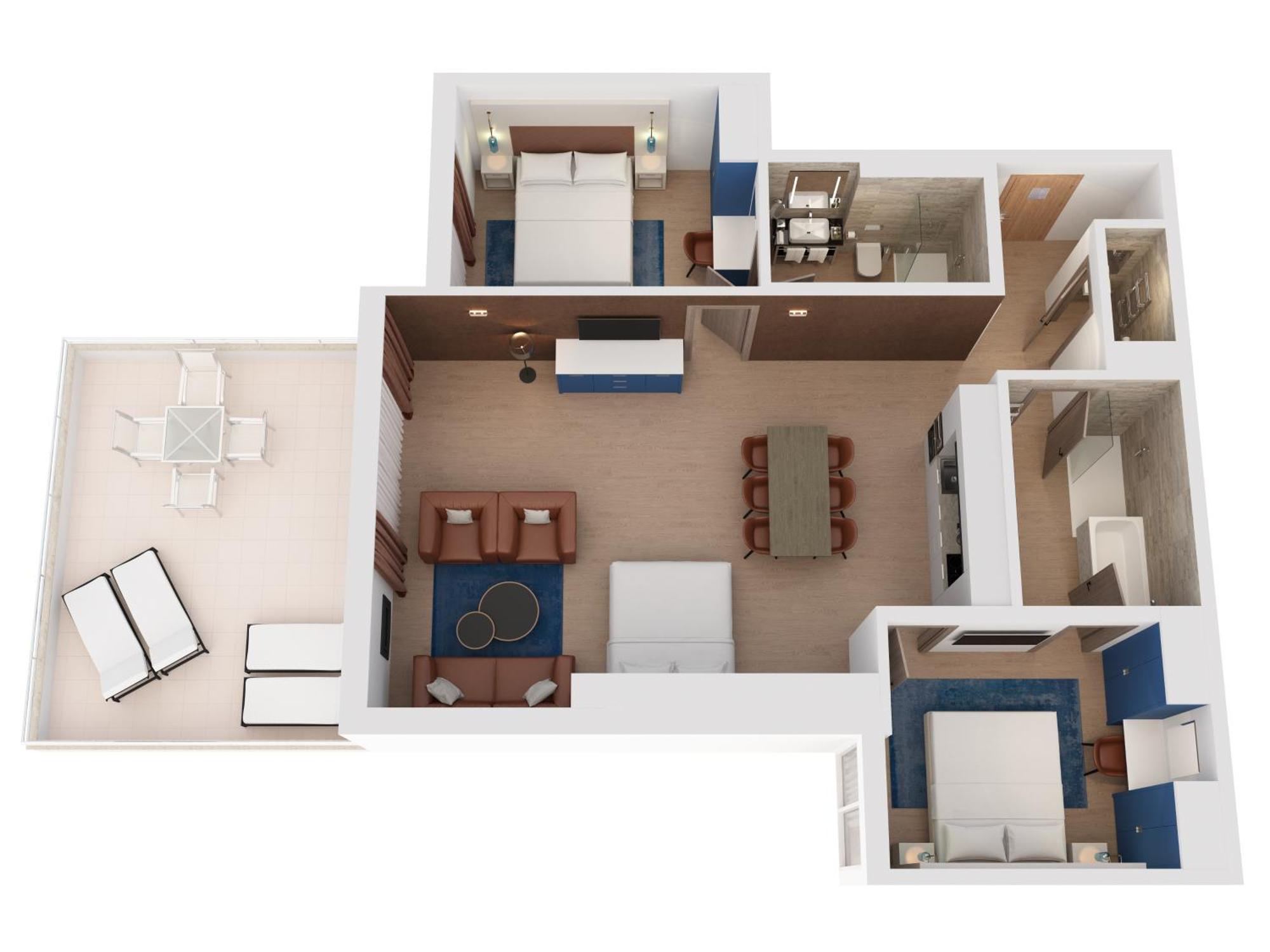 Hilton Rijeka Costabella Beach Resort And Spa Стая снимка A floorplan of a typical two-bedroom suite
