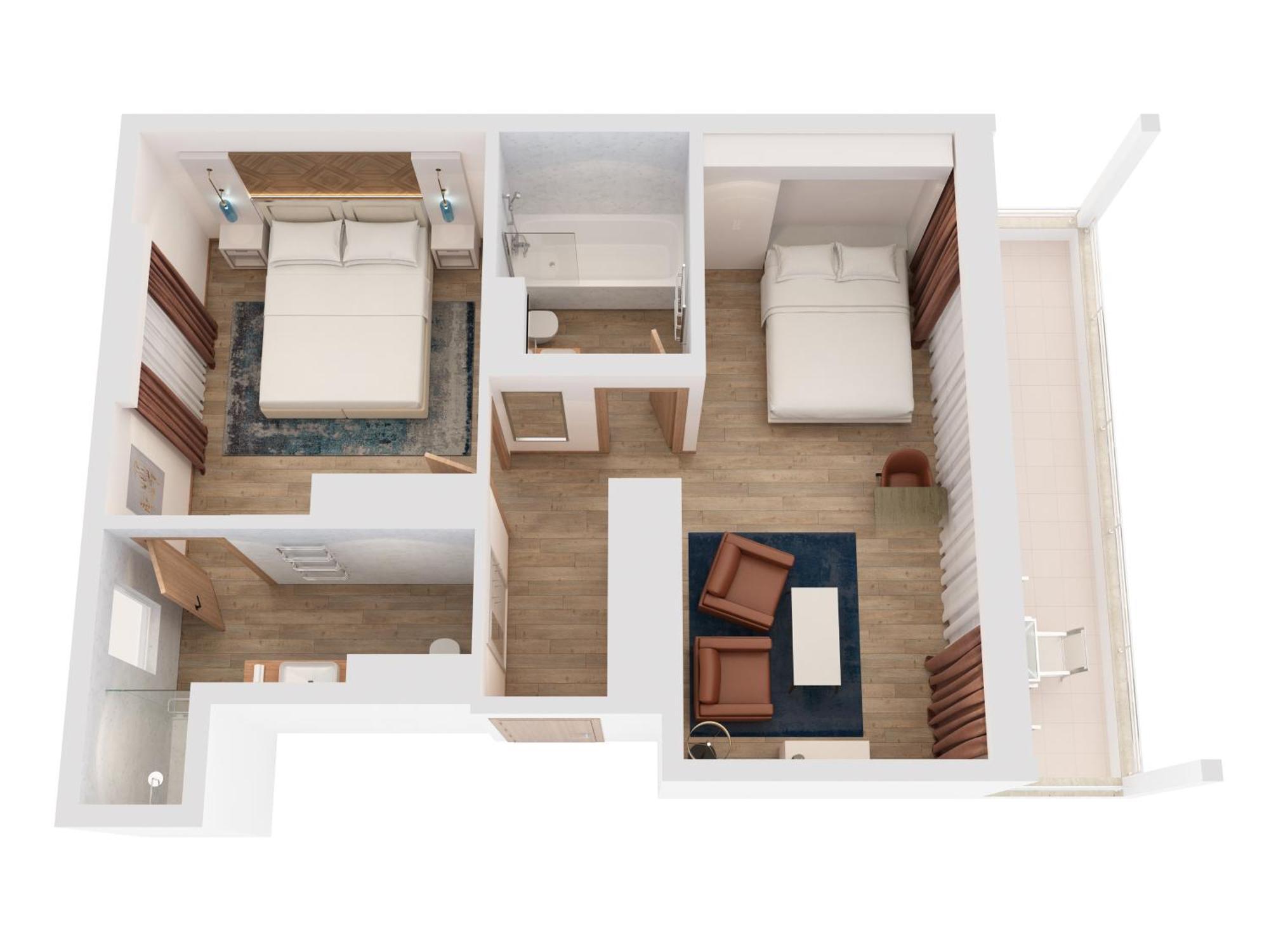 Hilton Rijeka Costabella Beach Resort And Spa Стая снимка 3D floor plan of a hotel room